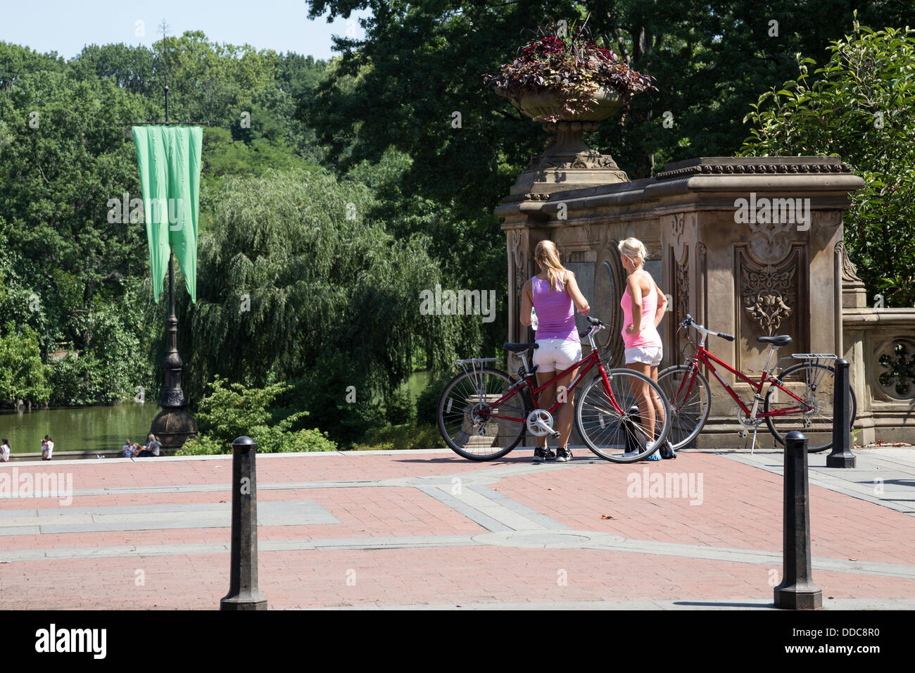 I turisti con la bici a Bethesda terrazza, al Central Park di New York Foto Stock