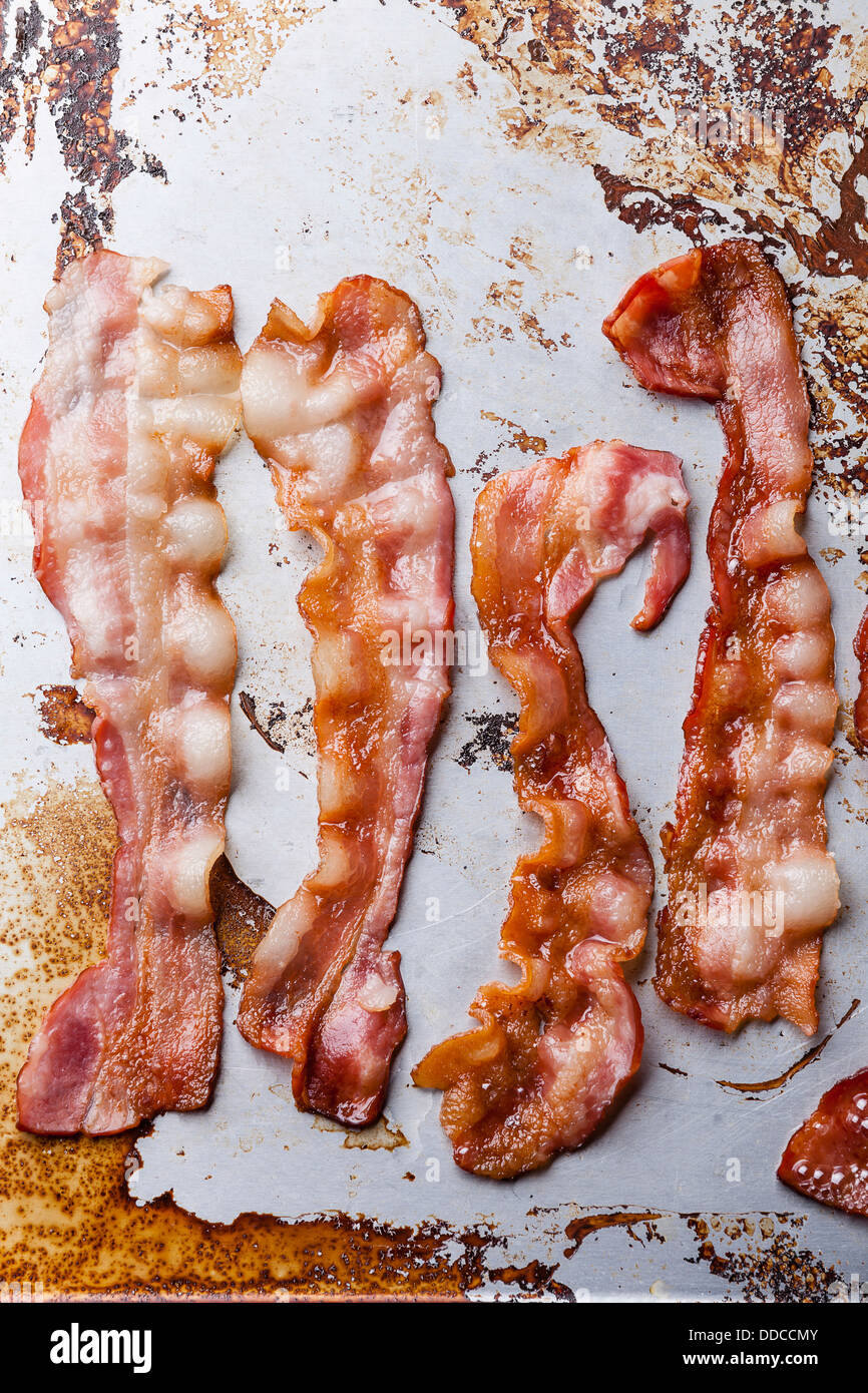 Croccante di pancetta fritta sfondo Foto Stock