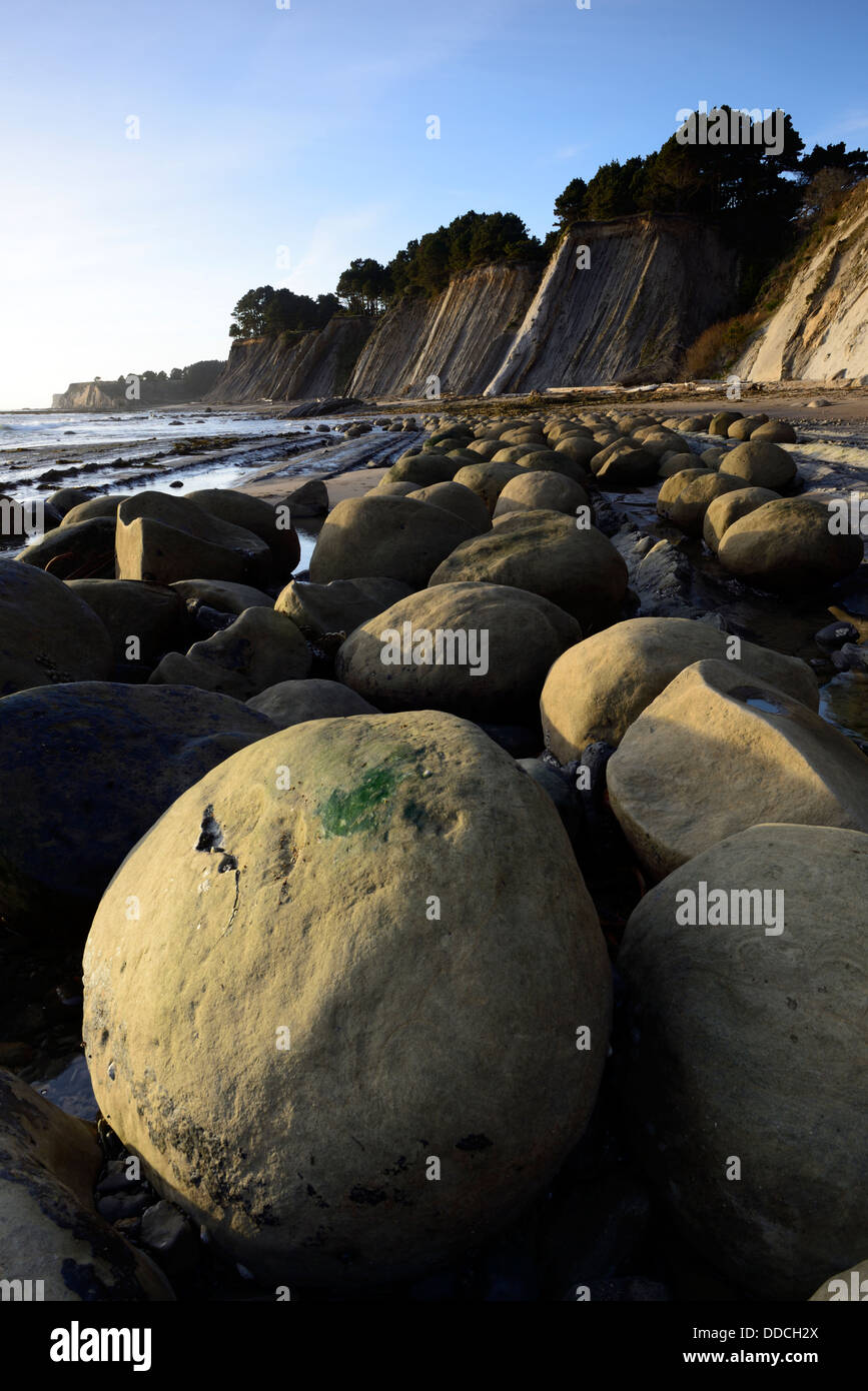 Rotondo a forma di uovo massi a palla da bowling Beach goletta punto Gulch Arena California USA Pacific Coast ocean Foto Stock