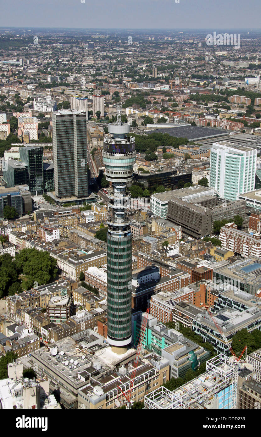 Vista aerea della torre Telecom a Belgravia, Londra. In precedenza il Post Office Tower Foto Stock