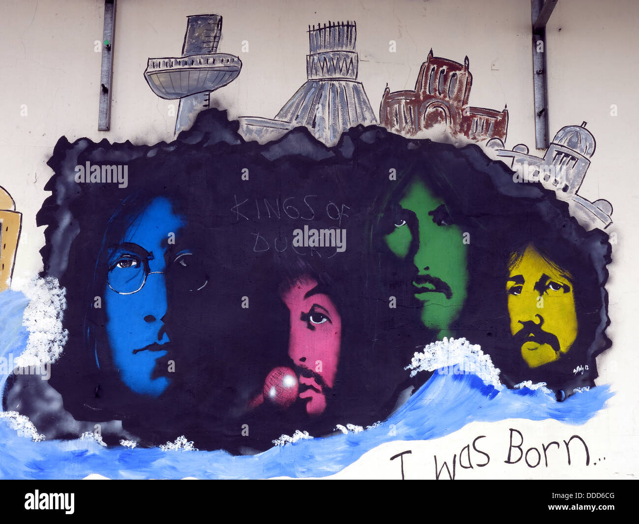 Paisley Street Beatles Liverpool opera d'arte murale, Docklands di Liverpool, Merseyside North West England, Regno Unito Foto Stock