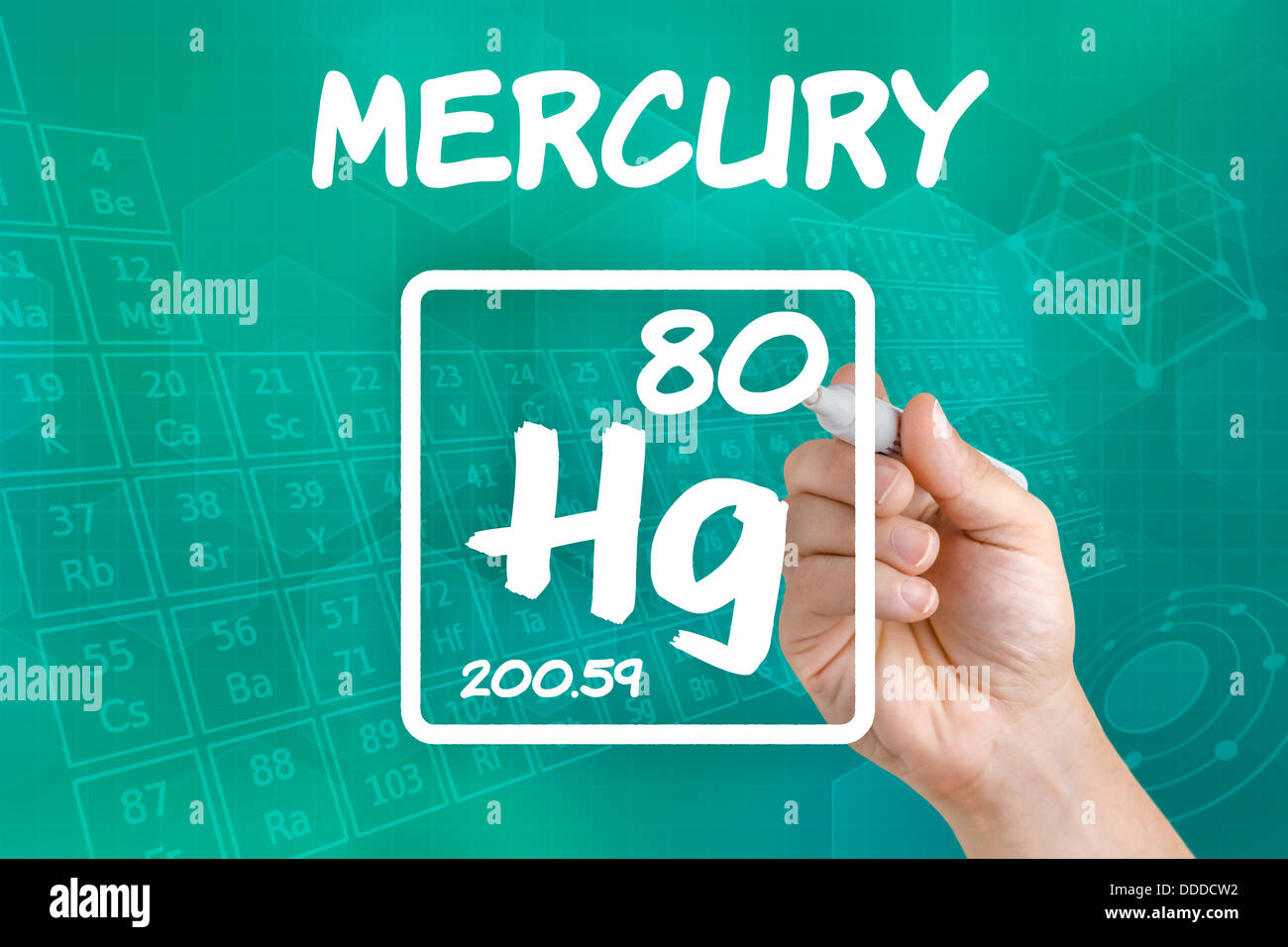 Simbolo per l'elemento chimico il mercurio Foto Stock