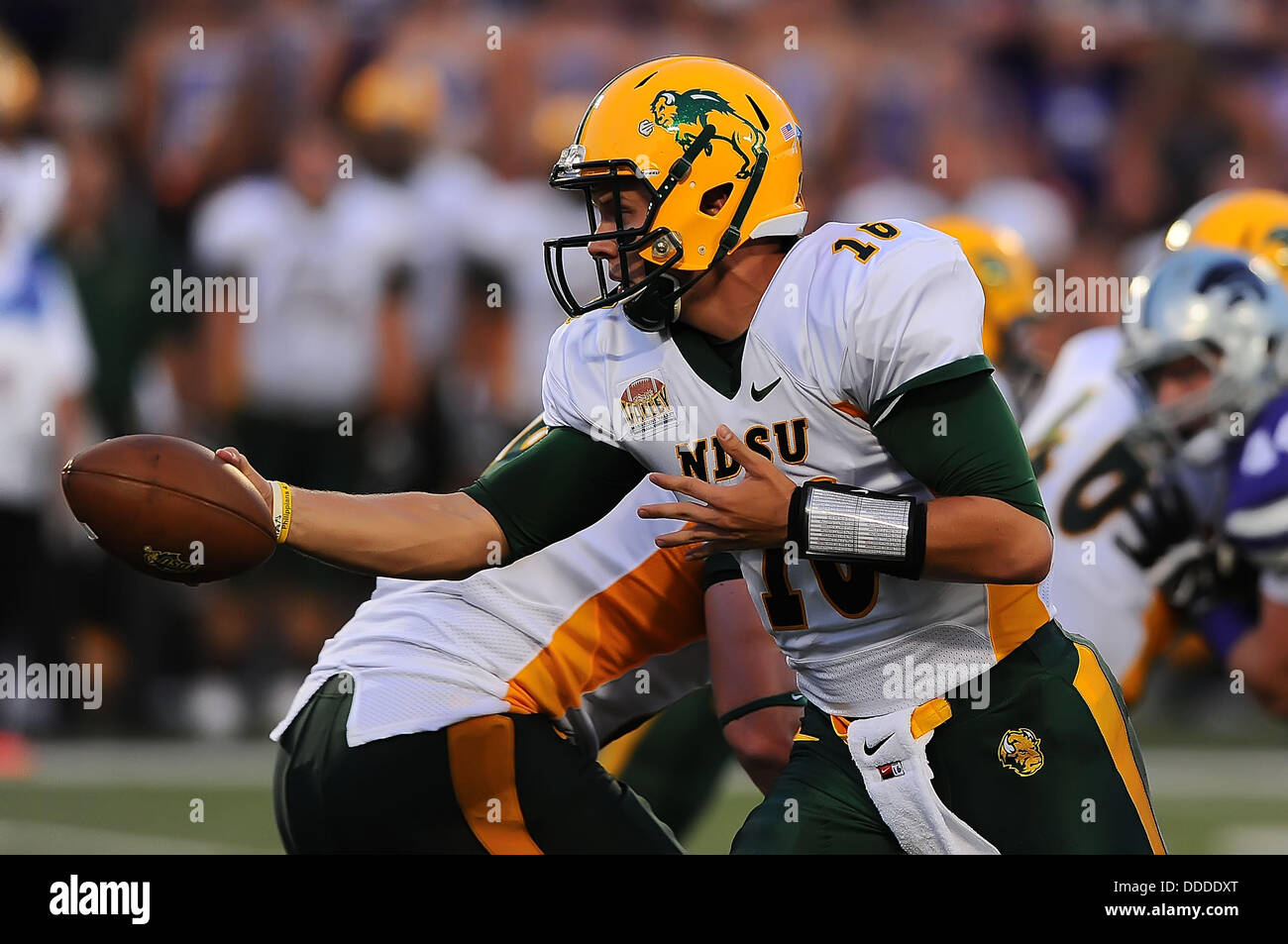 Manhattan Kansas, Stati Uniti d'America. Il 30 agosto, 2013. Agosto 30,2013: North Dakota State Bison quarterback Brock Jensen #16 in azione durante il NCAA Football gioco tra Nord Dakota State e Kansas membro; a Bill Snyder famiglia Stadium di Manhattan, Kansas. Kendall Shaw/CSM/Alamy Live News Foto Stock