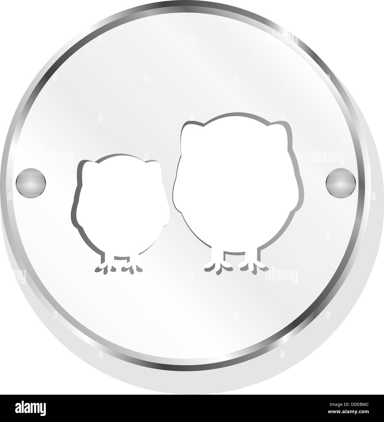 Il pulsante metallico con il gufo family Foto Stock