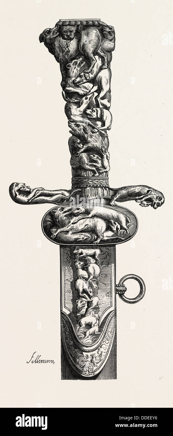 Coltello da caccia dato dall'Imperatore d'Austria a Jules Gerard. incisione 1855 Foto Stock