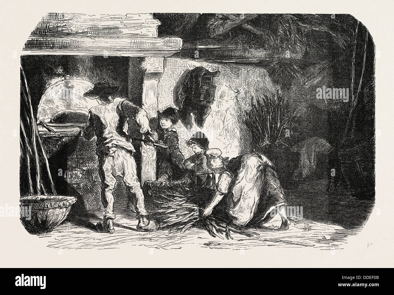 Scene di vita di paese: Il bakehouse. Gli studi condotti da Damourette. incisione 1855 Foto Stock