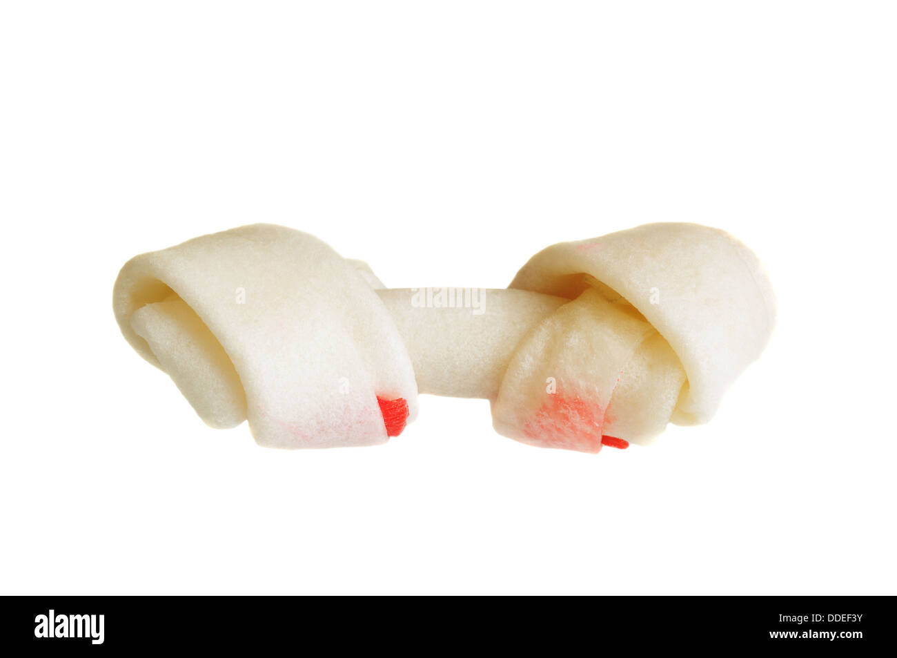 Ripresa macro di un rawhide Dog osso isolato su bianco Foto Stock