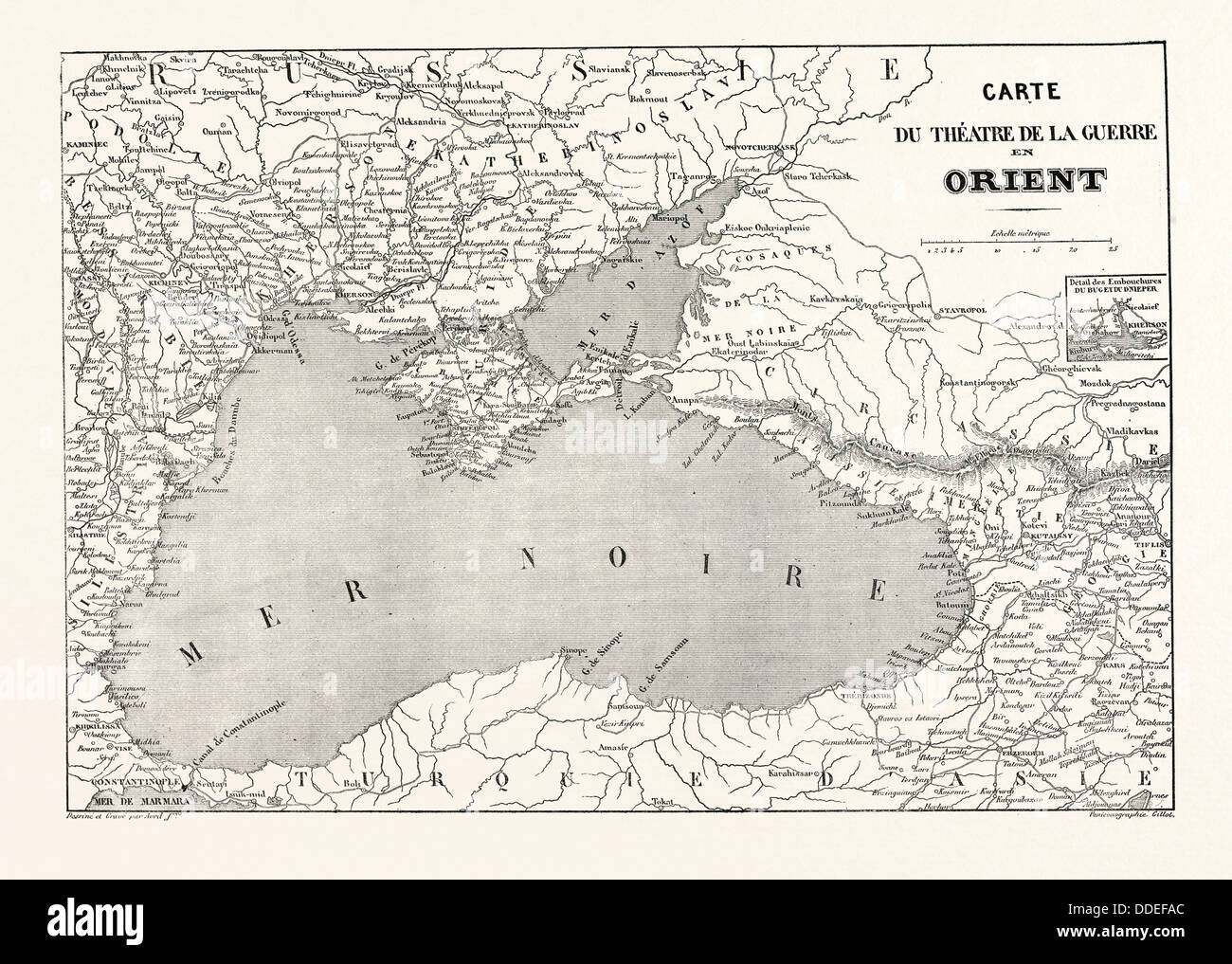 La guerra di Crimea, 1855: Mappa del teatro di guerra in Oriente. Incisione Foto Stock