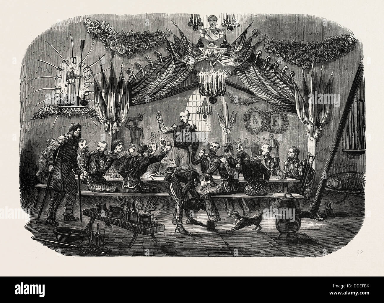 Celebra la festa di Santa Barbara, Vincennes, 1855. Incisione Foto Stock