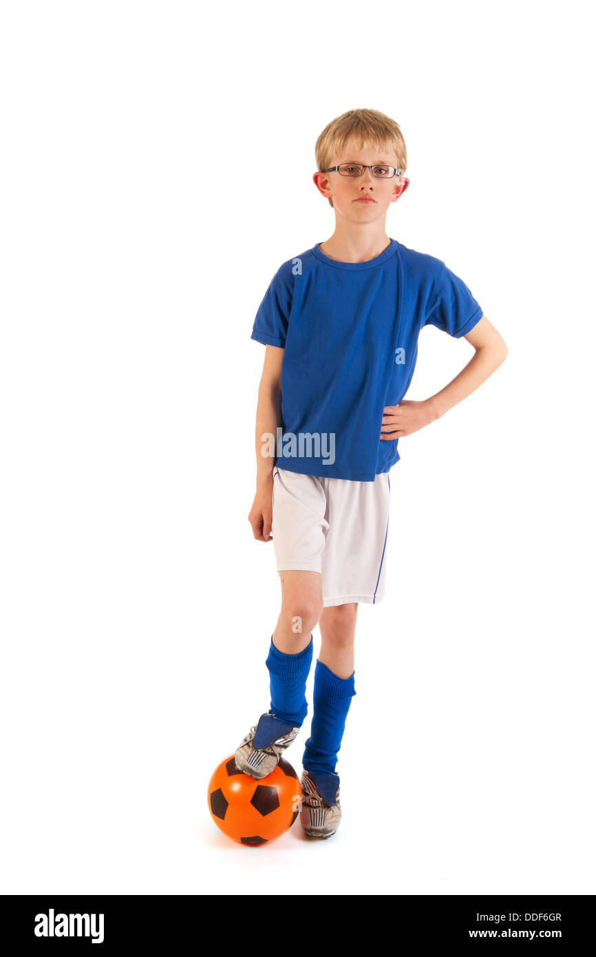 Little Boy come giocatore di calcio Foto Stock