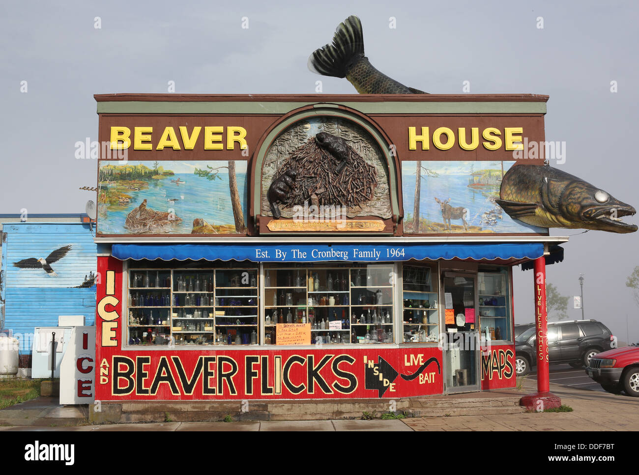 Un edificio in Grand Marais, Minnesota chiamato 'Beaver casa'. Foto Stock