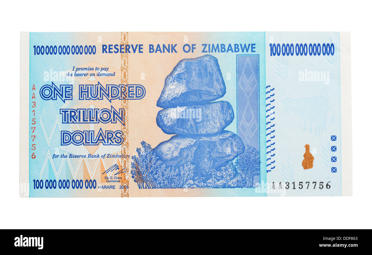 Un centinaio di trilioni di dollari di banca nota, un centinaio di trilioni di dollari dello Zimbabwe nota banca Foto Stock