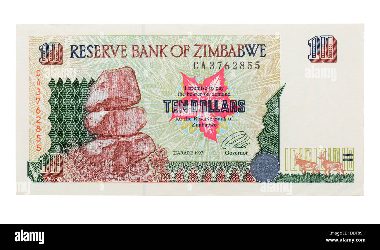 Zimbabwe dieci dollar banconota Foto Stock