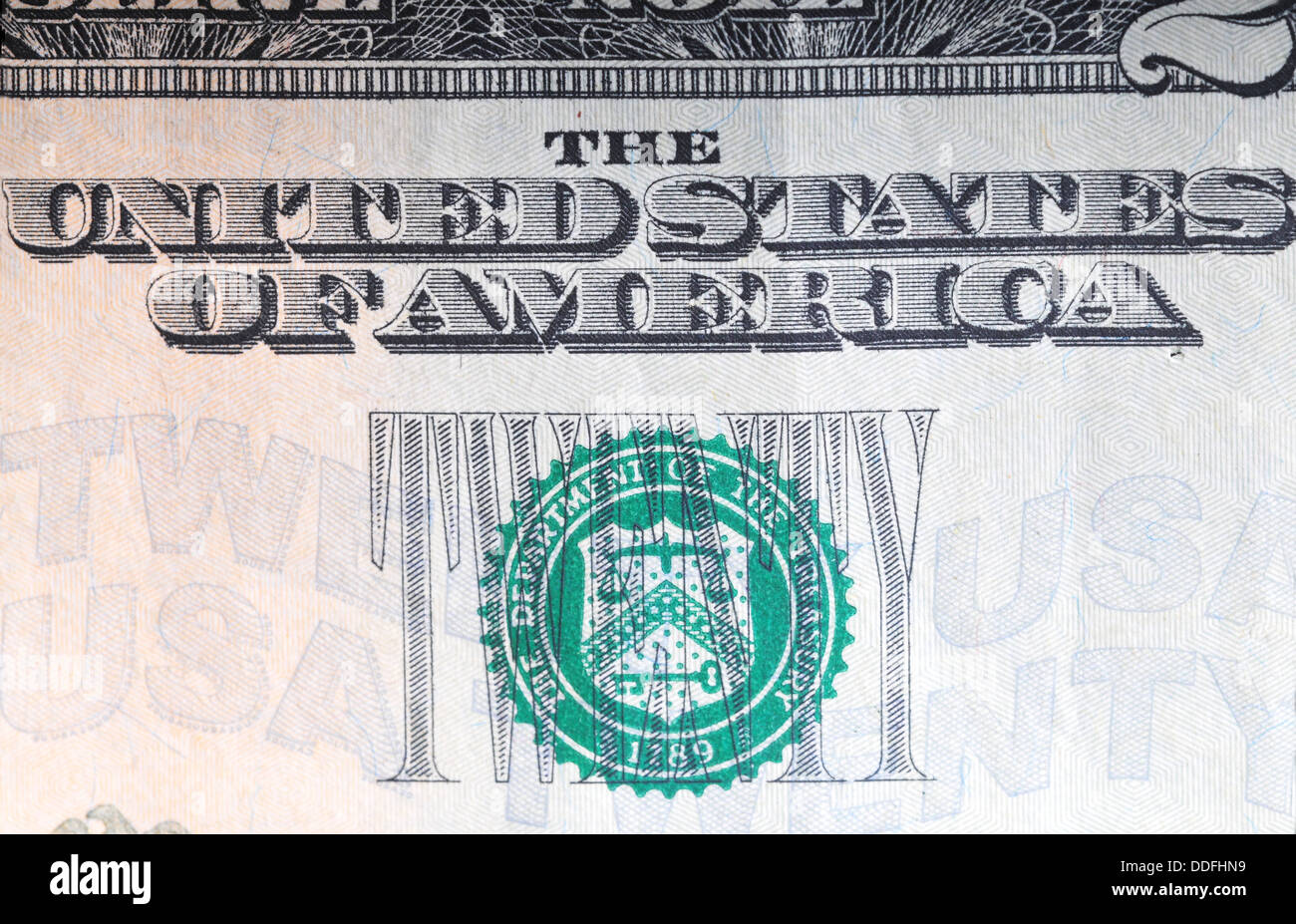 Ripresa macro di una ventina di dollari la guarnizione Foto Stock