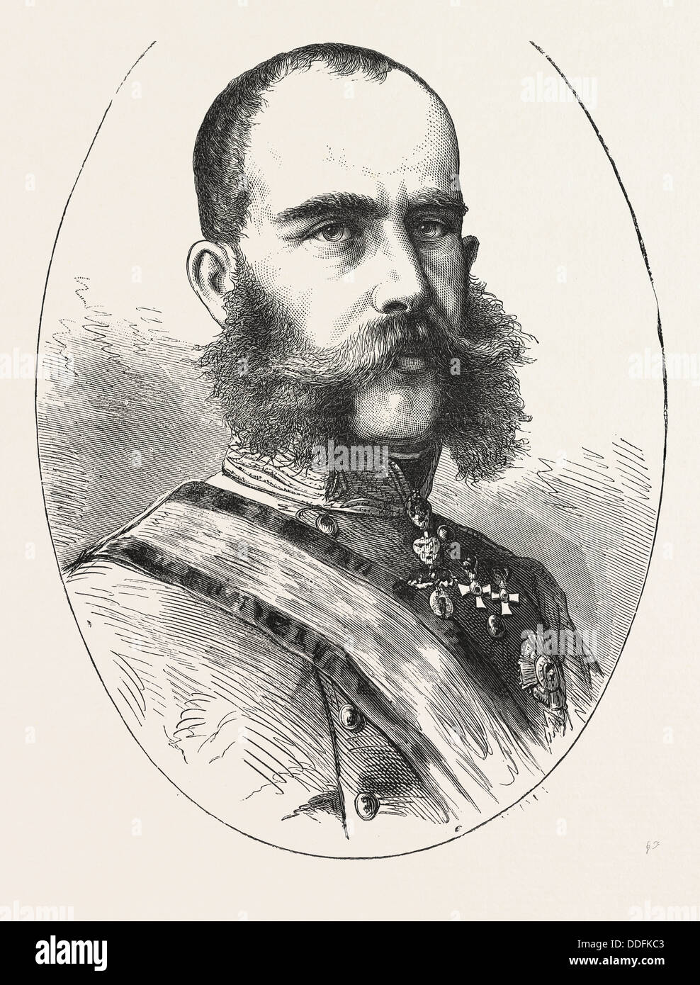 Sua maestà Francesco Giuseppe o FRANZ JOSEPH, 1830 - 1916, l'imperatore d'Austria, incisione 1876 Foto Stock