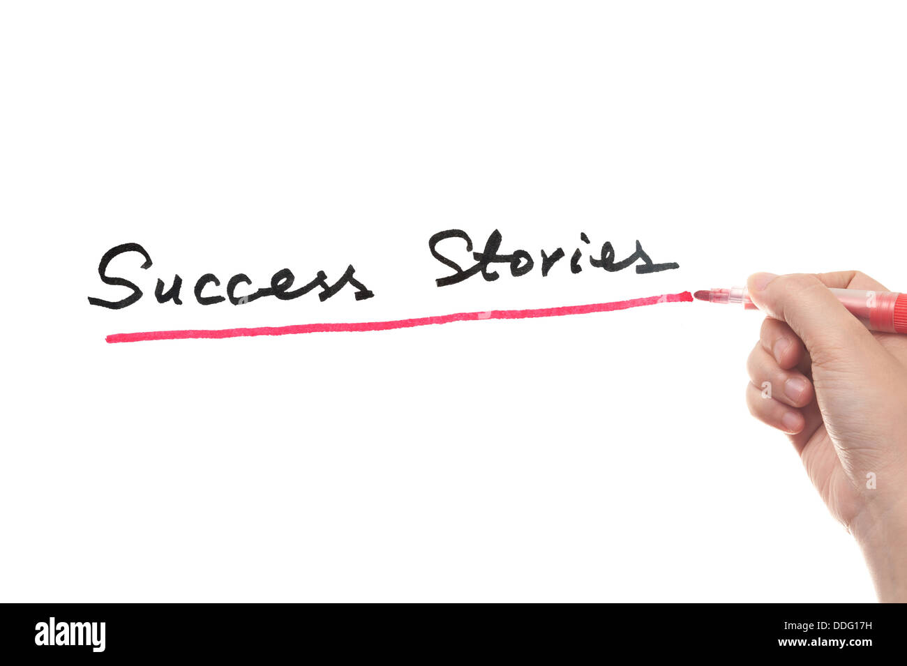 Le storie di successo parole scritte sulla lavagna bianca Foto Stock