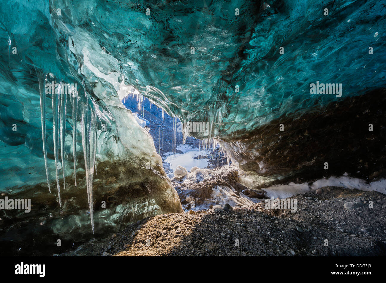 Il ghiaccio del ghiacciaio Grotta, Svinafellsjokull, Islanda Foto Stock