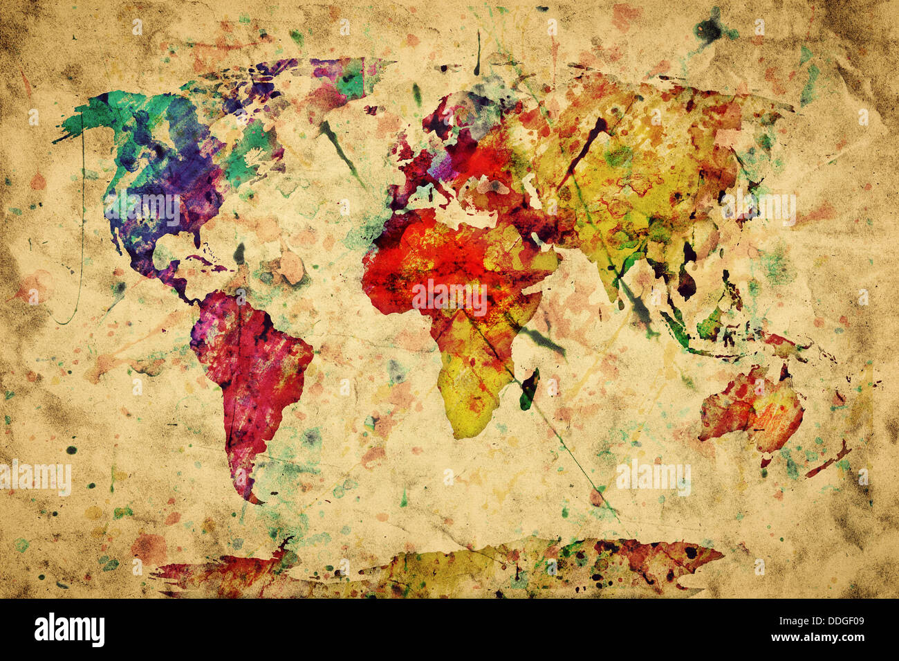 Mappa del mondo, stile retrò Foto Stock