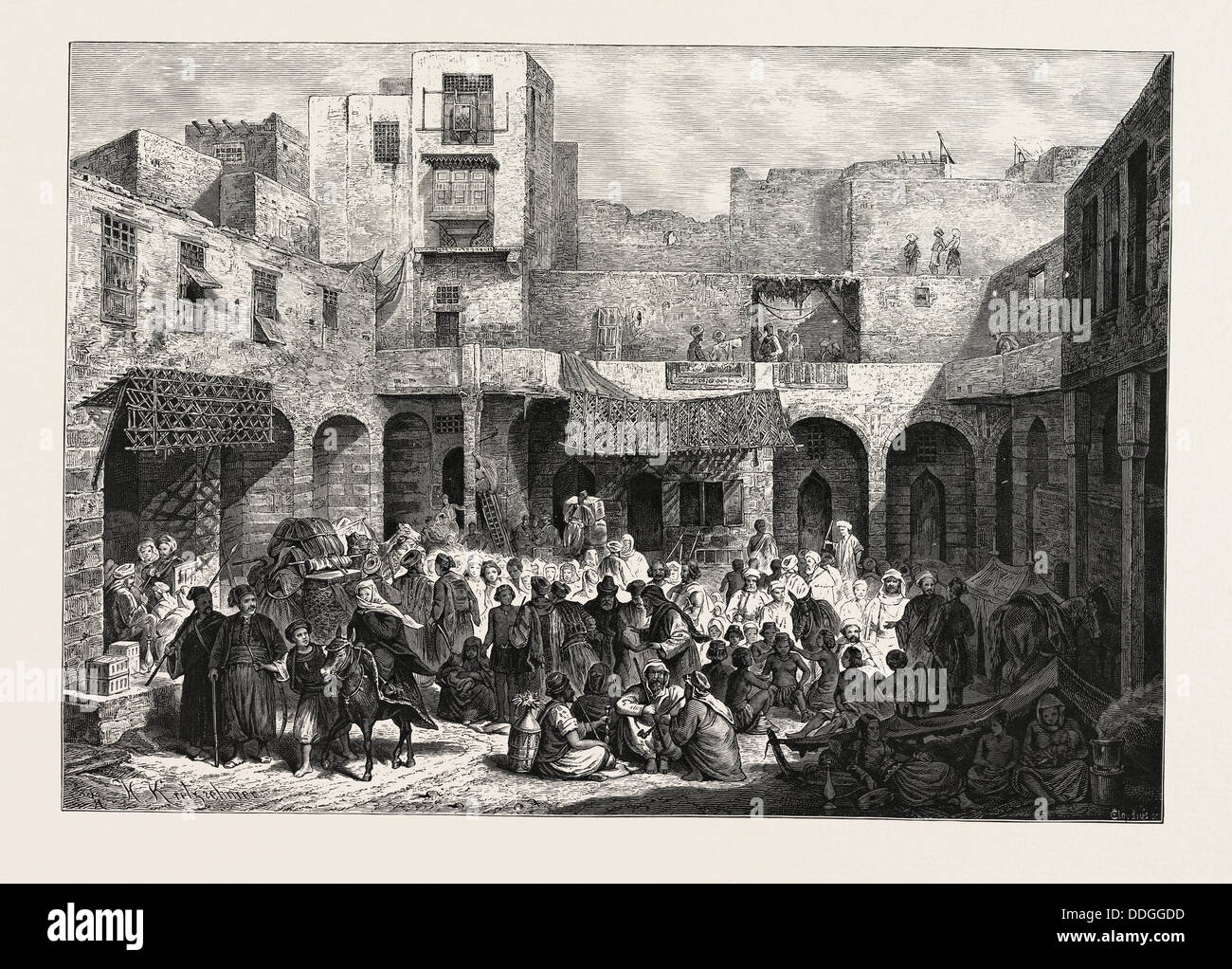 Mercato di schiavi. Egitto, incisione 1879 Foto Stock