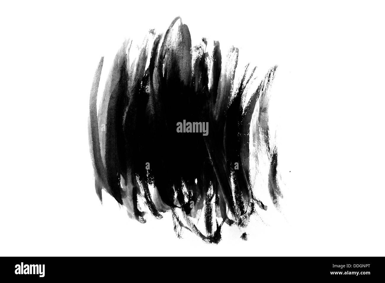 Vernice astratta tratto di pennello. Nero a pennello su bianco goffrato sfondo della carta. Foto Stock