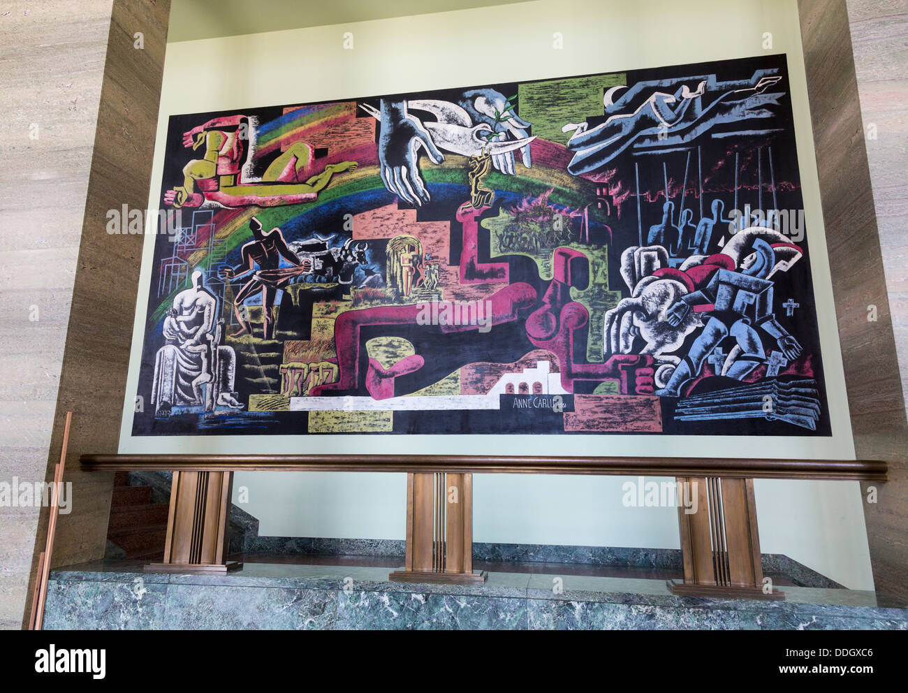 'Pace', 1954 murale di Anne Carlu, Lobby dell'Assembly Hall, Palais des Nations, Ginevra, Svizzera Foto Stock