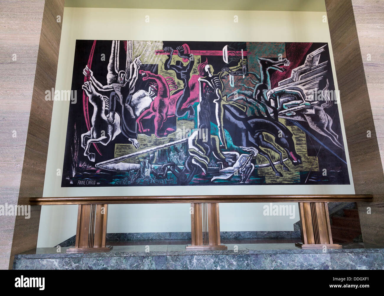 "Guerra", 1954 murale di Anne Carlu, Lobby dell'Assembly Hall, Palais des Nations, Ginevra, Svizzera Foto Stock