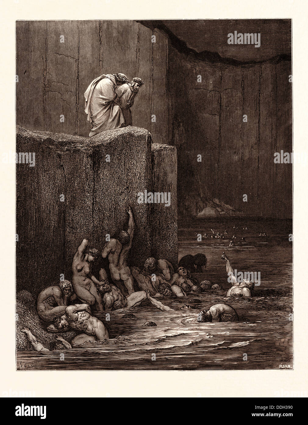 La punizione di FLATTERERS, da Gustave Doré. Gustave Dore, 1832 - 1883, francese. Incisione per la Divina Commedia Foto Stock
