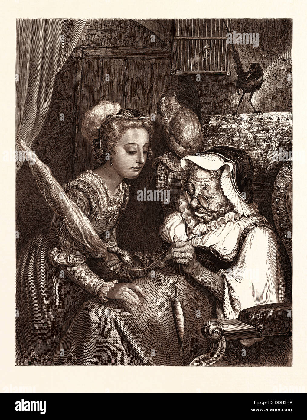 La principessa e la Fata nonostante, dal mondo fiabesco dalla cappa giovani; da Gustave Doré: Dore, 1832 - 1883, francese. 1870, arte Foto Stock