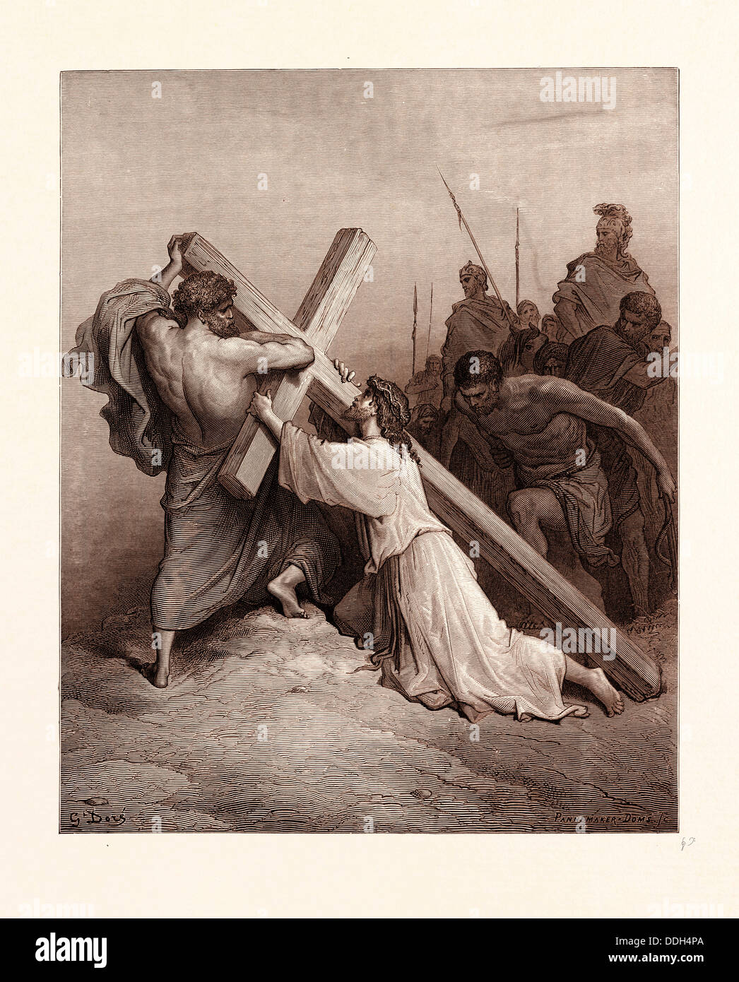 La caduta di Gesù sotto la croce, DA GUSTAVE DORE Foto Stock