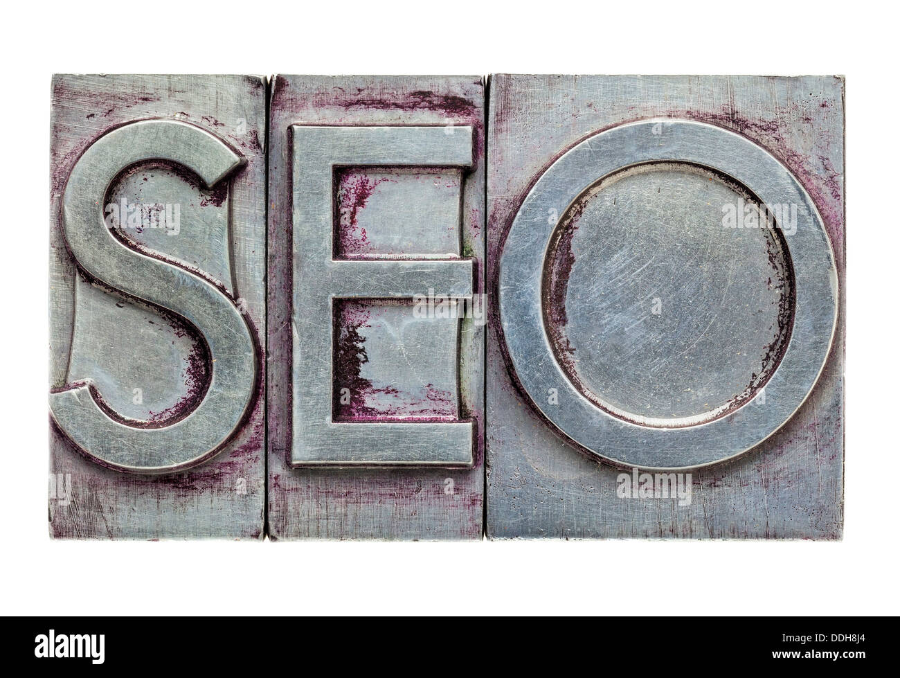 SEO (search engine optimization) acronimo - testo isolato in rilievografia vintage tipo di metallo Foto Stock