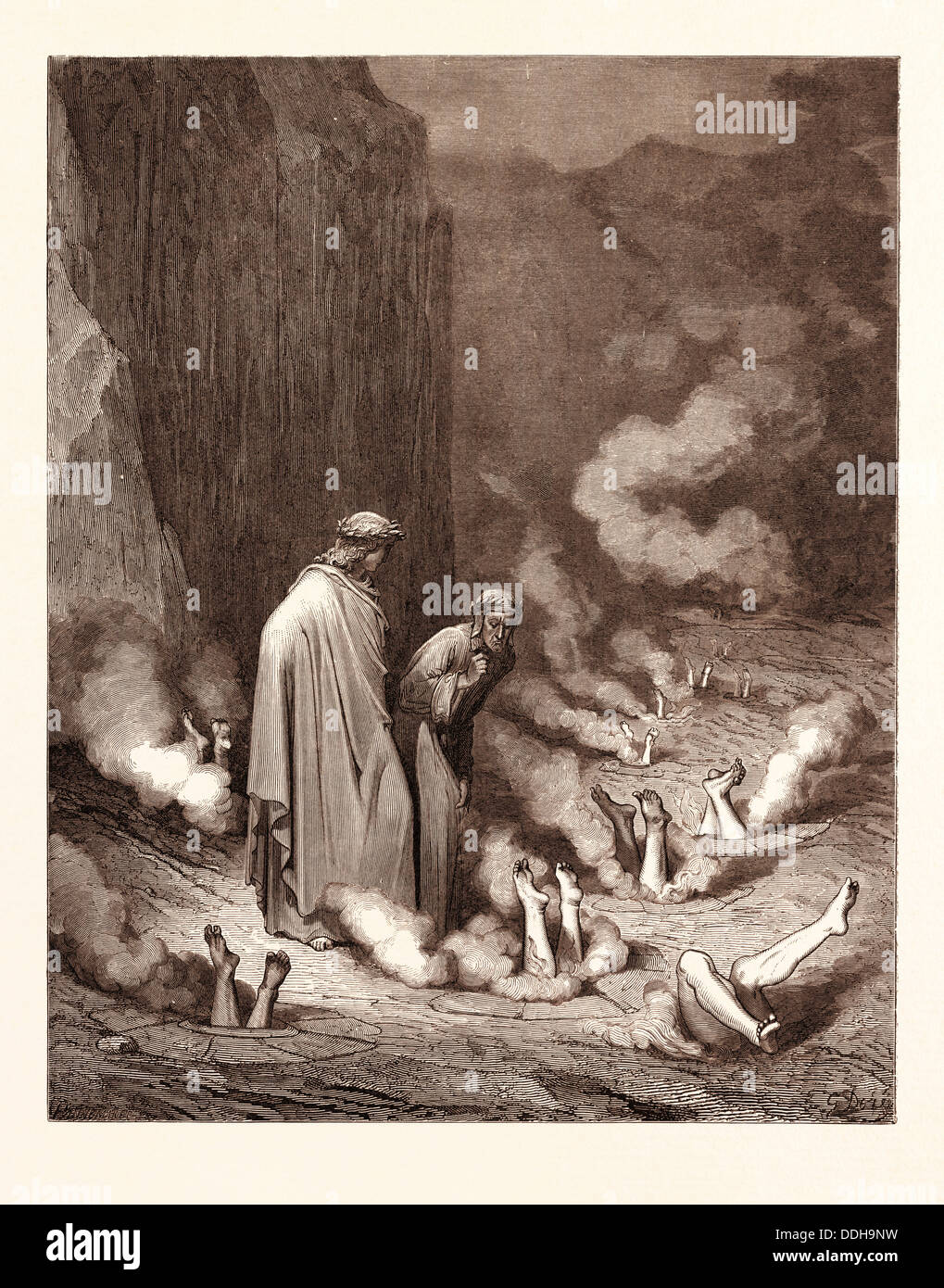 La punizione di SIMONISTS, da Gustave Doré. Gustave Dore, 1832 - 1883, francese. Incisione per la Divina Commedia Foto Stock