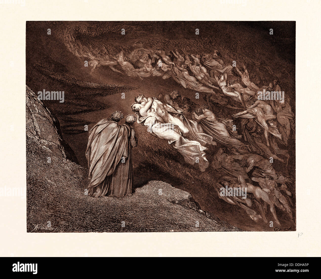 PAOLO E FRANCESCA, DA GUSTAVE DORE Foto Stock