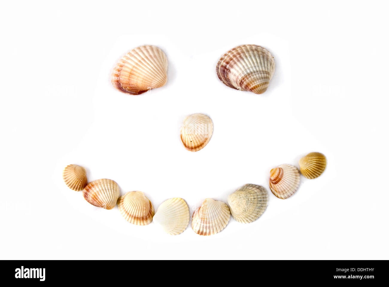 Sorriso da vari gusci di colore isolato su bianco Foto Stock
