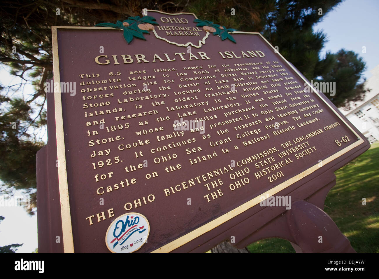 Ohio marcatore storico commemorativo Gibilterra isola è raffigurato nella Put-In-Bay, Ohio Foto Stock