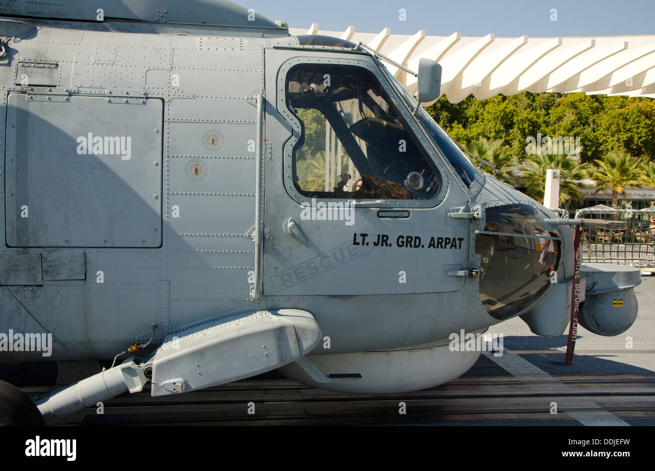 Sikorsky Seahawk navy elicottero sulla piattaforma di atterraggio della Marina turca nave Salih Reis, Malaga, Costa del Sol, Spagna. Foto Stock