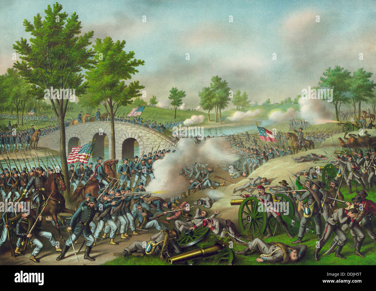 Battaglia di ANTIETAM (aka Battaglia di Sharpsburg) 17 settembre 1862. La scena di Burnside il crinale in litografia da B. McClellan Foto Stock