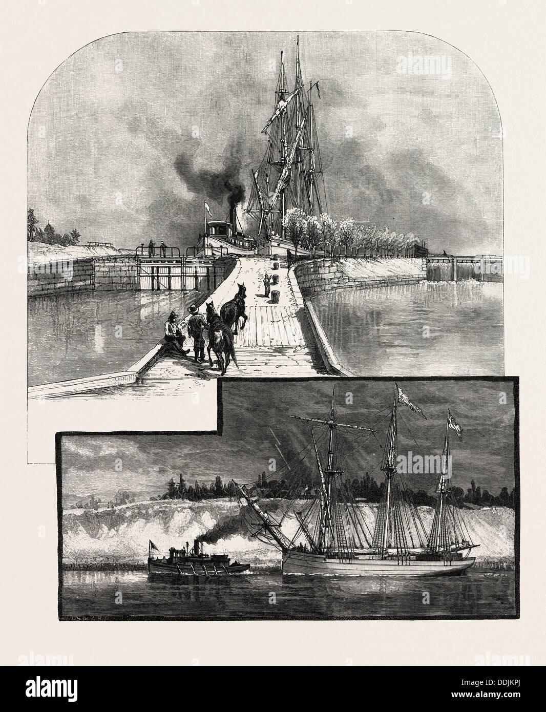 I tagli profondi e bloccare n. 1, Nuova Welland Canal, CANADA, diciannovesimo secolo incisione Foto Stock
