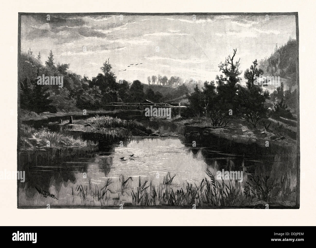 Il fiume di credito, CANADA, diciannovesimo secolo incisione Foto Stock