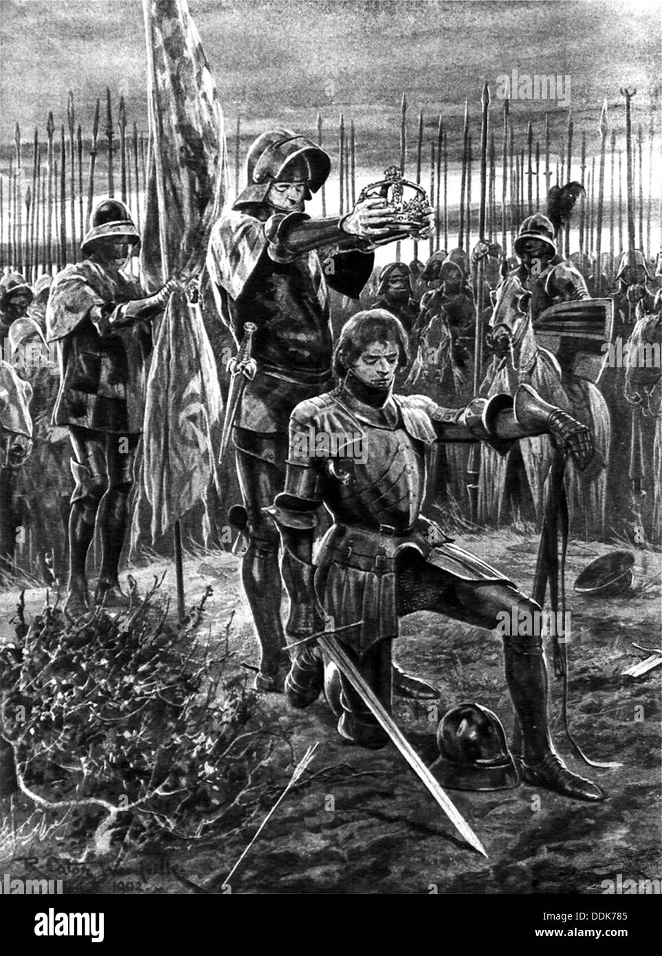 Enrico VII incoronato dopo la battaglia di Bosworth Foto Stock