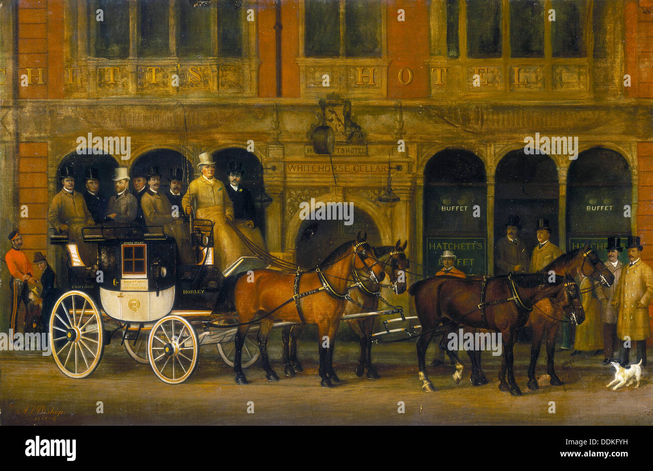 'James Selby Brighton coach esterno il nuovo cavallo bianco cantina, Piccadilly, c1888. Artista: Come Vescovo Foto Stock