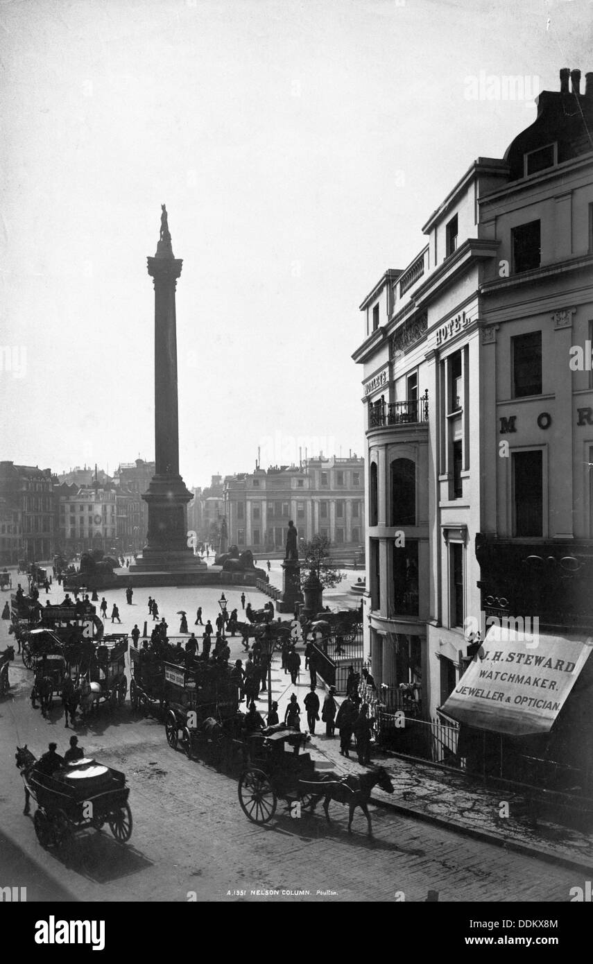 Nelson la colonna, Trafalgar Square, City of Westminster, Londra. Artista: SE Poulton Foto Stock