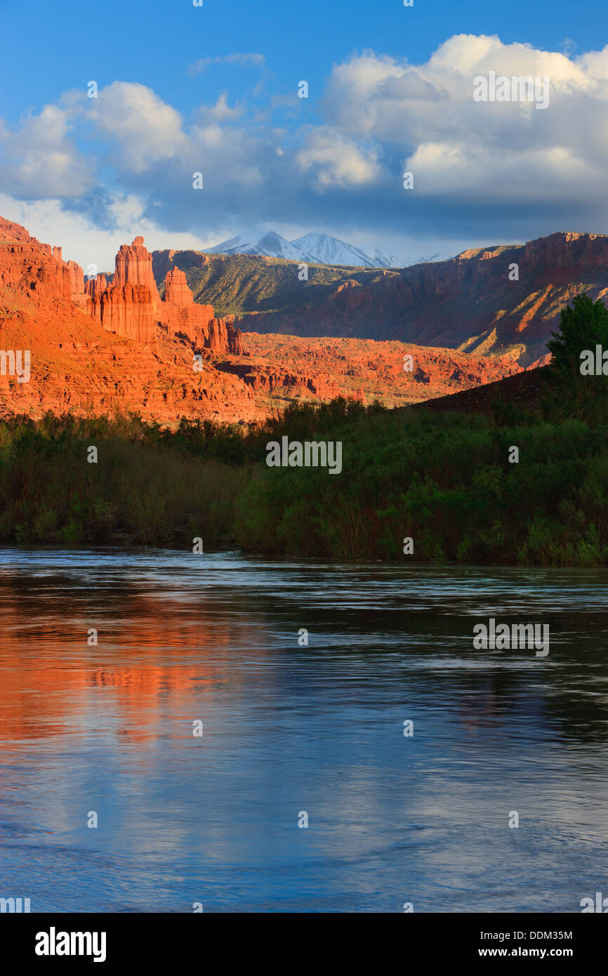 Le Torri di Fisher al tramonto, Moab, Utah Foto Stock