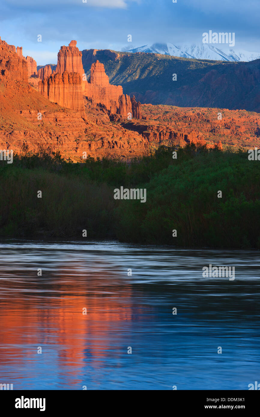 Le Torri di Fisher al tramonto, Moab, Utah Foto Stock