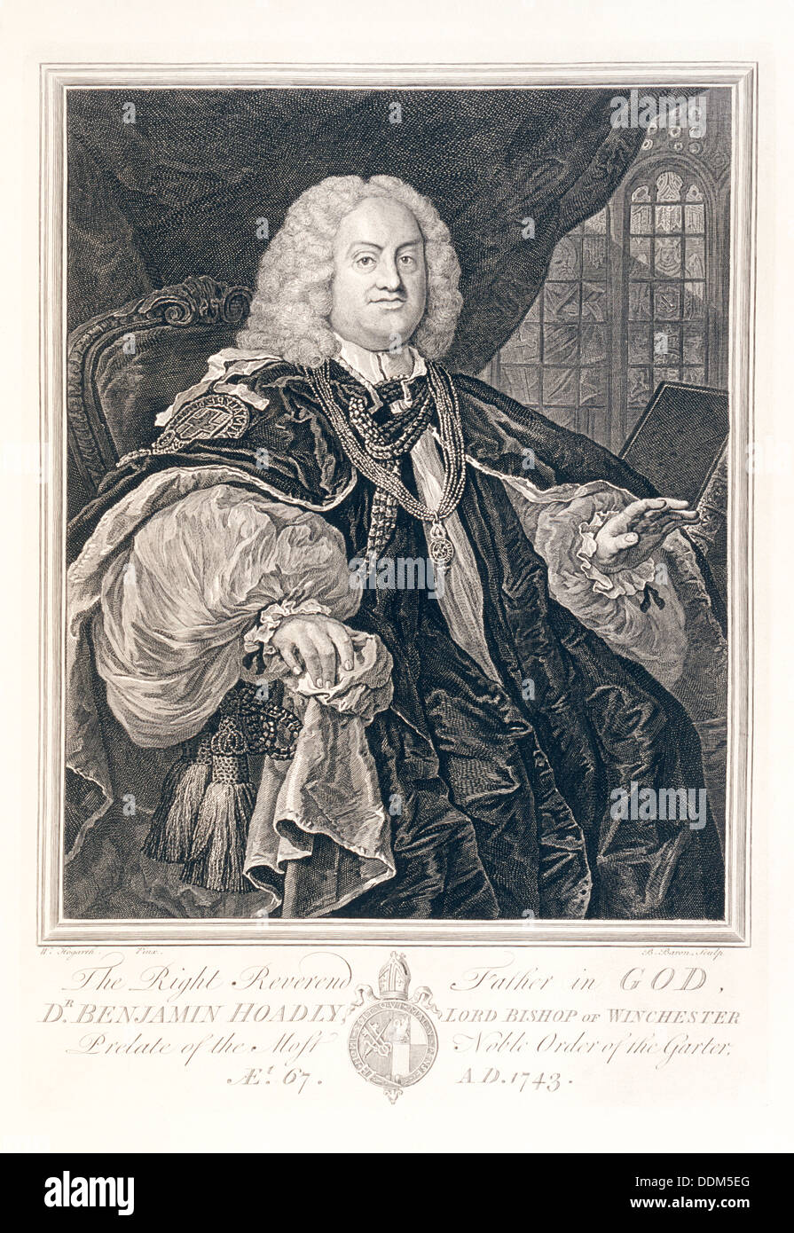 Ritratto di Dr Benjamin Hoadly, Signore Vescovo di Winchester, 1743. Artista: B Barone Foto Stock