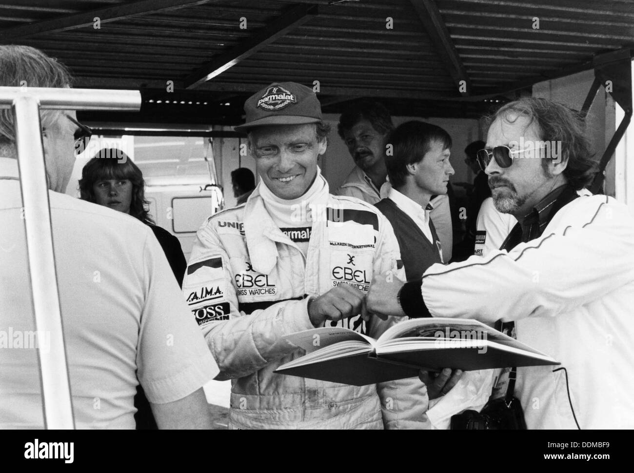 Niki Lauda, F1 driver per Marlboro McLaren al Gran Premio Europeo, Brands Hatch, Kent, 1983. Artista: sconosciuto Foto Stock