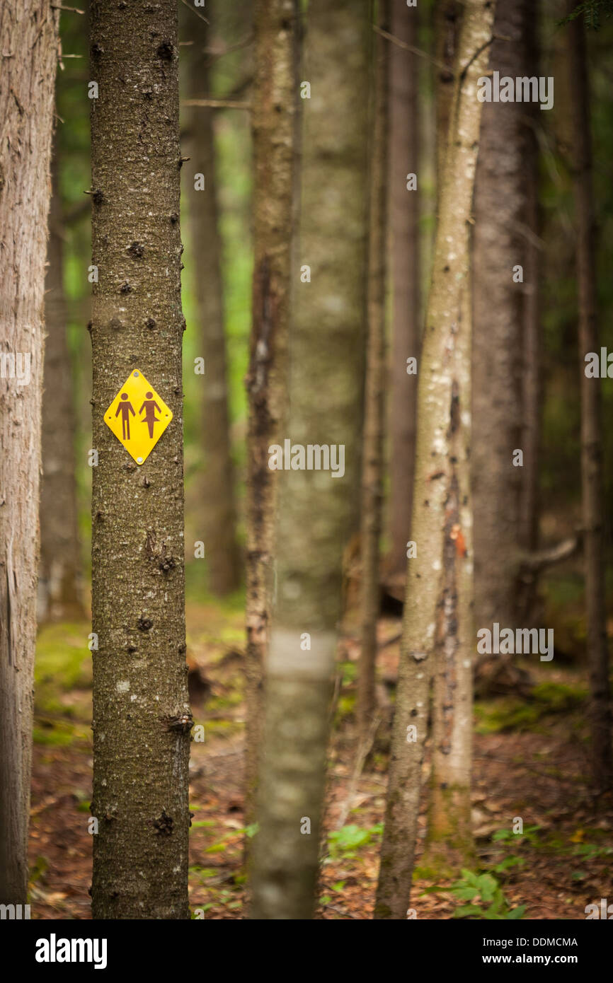 Uomo e donna restroom sign in una foresta Foto Stock