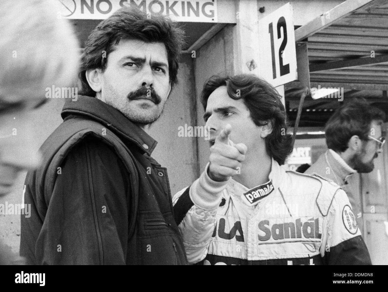 Gordon Murray e Nelson Piquet, European Grand Prix, Brands Hatch, Kent, 1983. Artista: sconosciuto Foto Stock