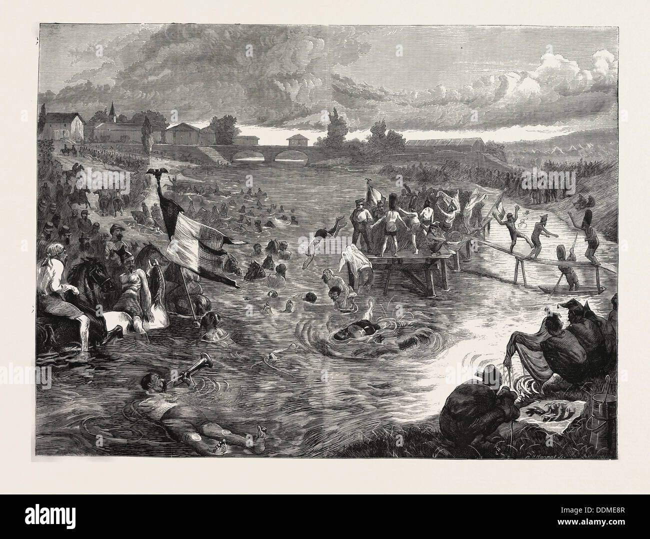 FRANCO-prussiana: guerra soldati francesi la balneazione A NANCY, Francia, 1870 Foto Stock