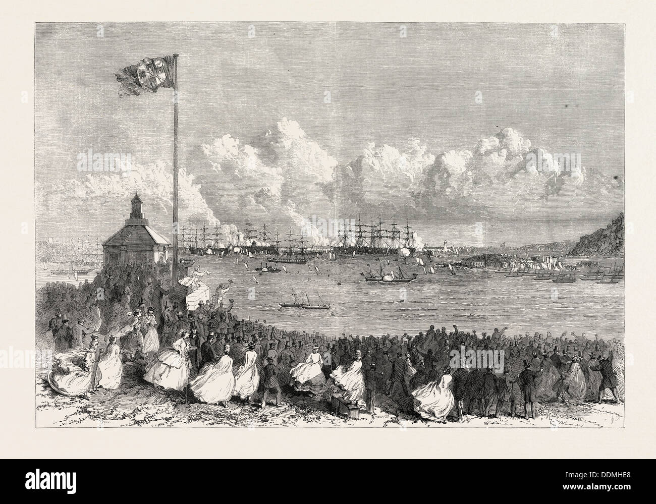 Il principe e la principessa di Galles a Plymouth: scena su la zappa all'arrivo del Royal Yacht nel suono, UK, 1865 Foto Stock