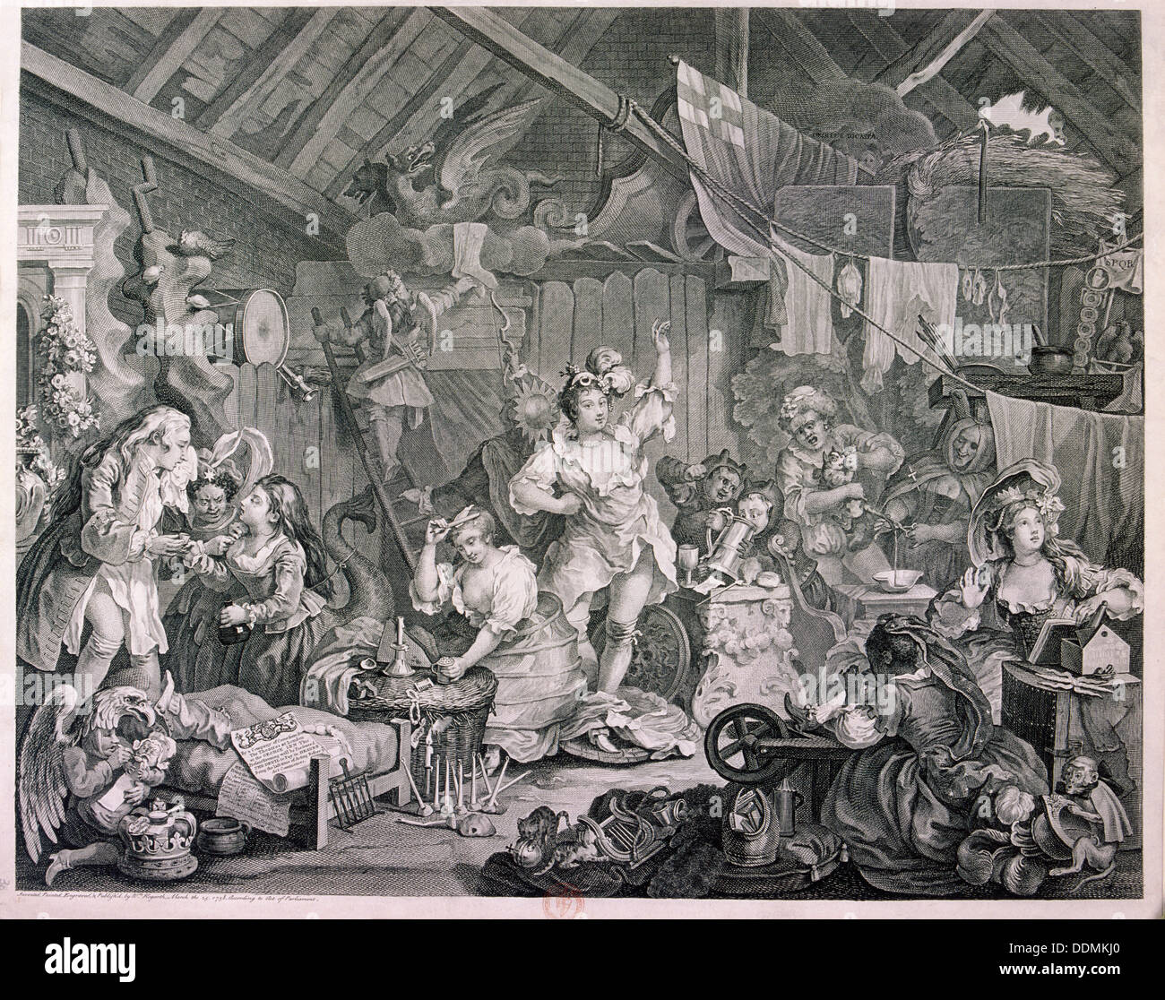 "Trolling attrici medicazione in un granaio', 1738. Artista: William Hogarth Foto Stock